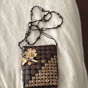 Brown and Tan Beaded Crossbody Bag